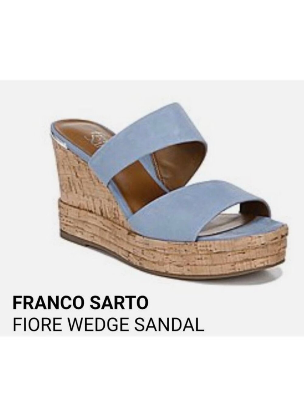 Franco Sarto Fiore Light Pale Blue Suede Cork Wedge Sandals - 8